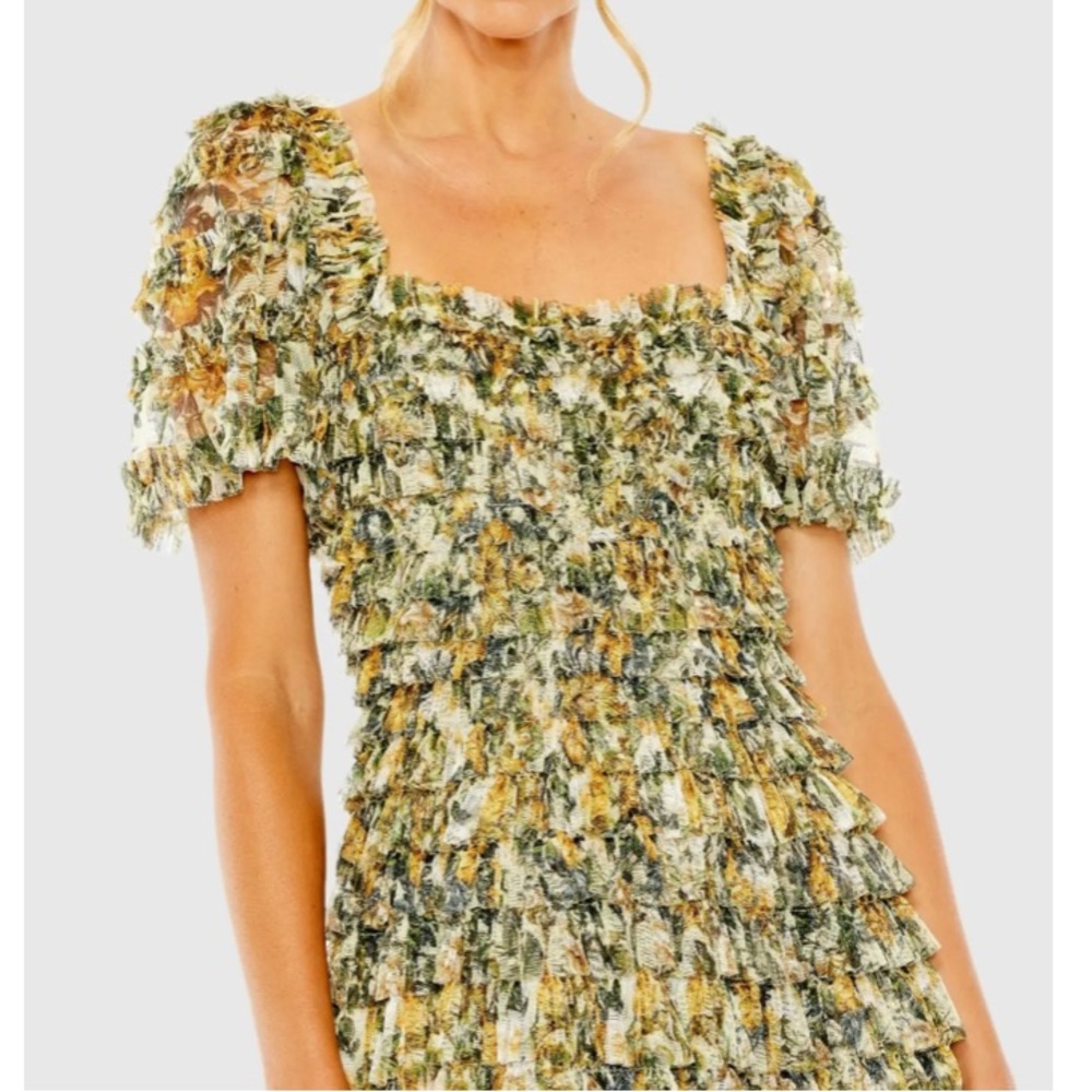 NWT Mac Duggal Floral Ruffle Tea Length Dress